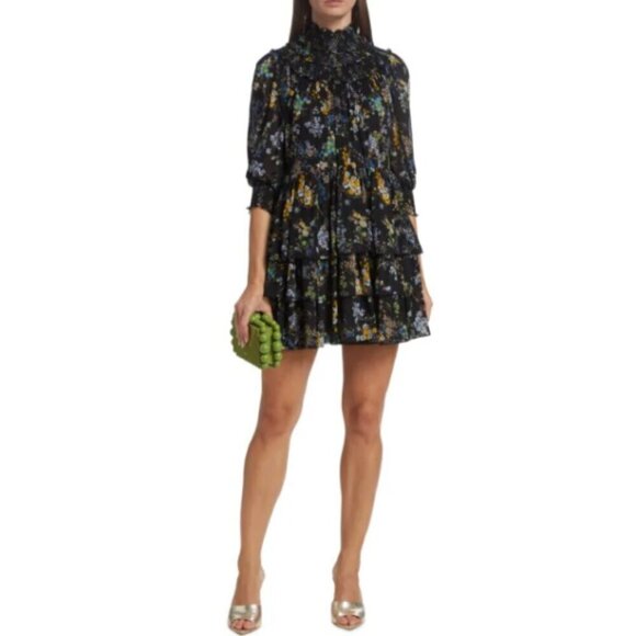 cinq a sept Dresses & Skirts - CINQ À SEPT 'Melony' Floral-Print Tiered Mini-Dress, Noir Multi